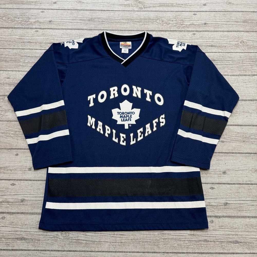 Vintage Toronto Maple Leafs Jersey Youth L Blue NHL Hockey V-Neck Winning Goal
